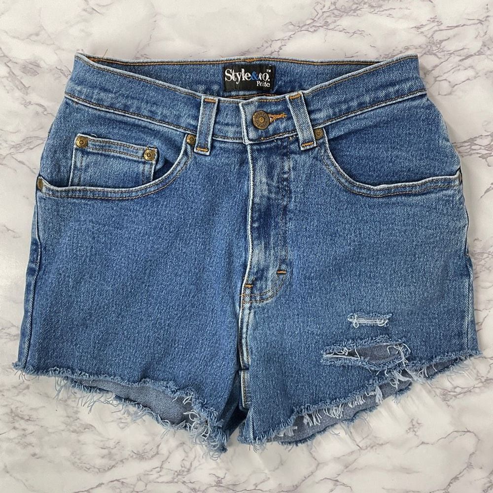 Style & Co Vintage Blue Custom Cutoff and Distressed Denim Jean Shorts 2P